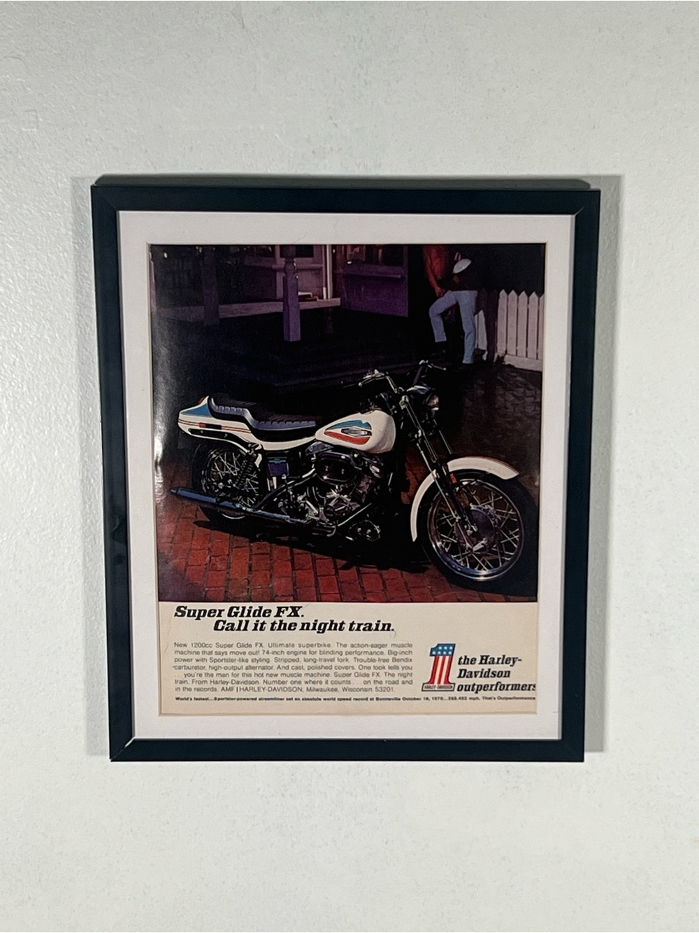 Vintage Harley-Davidson Super Glide Advertisement Framed Art Ad Home Decor